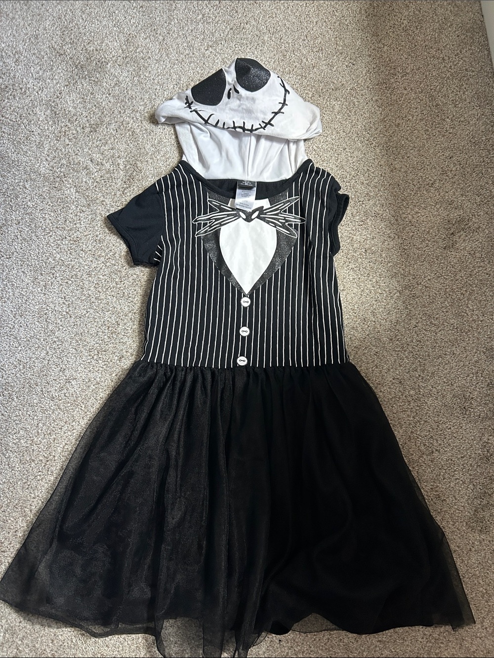 Jack Skellington Style Black & White Girls' Dress with Hood